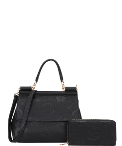 Monogram 2-in-1 Satchel Bag with Wallet  YB-9113W BLACK